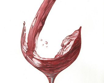 340x270 Red Wine Pouring Watercolor Painting Print Watercolor - Wine Watercolor