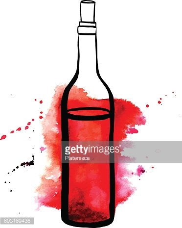 372x465 Vector And Watercolor Drawing Of Red Wine Bottle Premium Clipart - Wine Watercolor