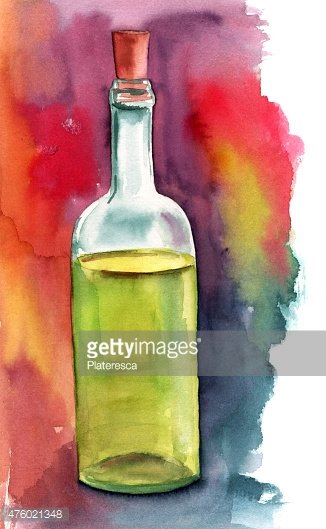 326x529 Watercolor Bottle Of White Wine On Bright Painterly Background - Wine Watercolor