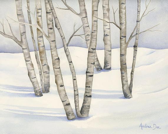 570x456 Watercolor Birch Tree Painting Winter Birch Trees 8 X 10 Etsy - Winter Birch Trees Watercolor