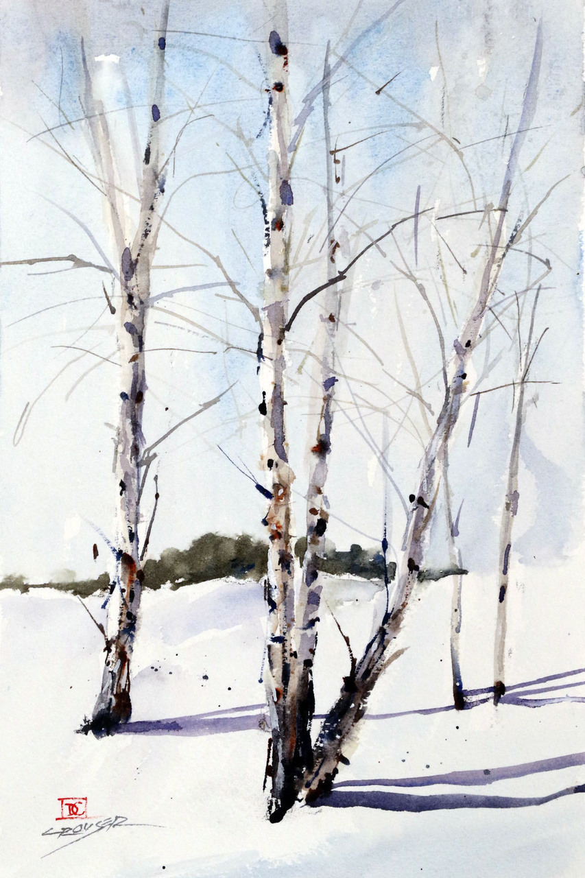 853x1280 Birch Trees - Winter Birch Trees Watercolor