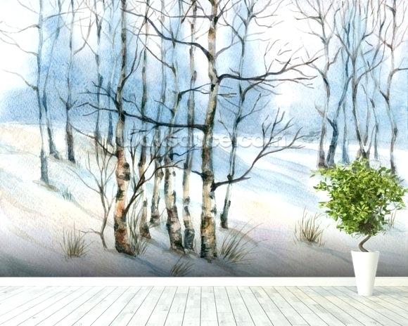 580x464 Decoration Winter Birch Tree Watercolor Wall Mural Room Setting - Winter Birch Trees Watercolor