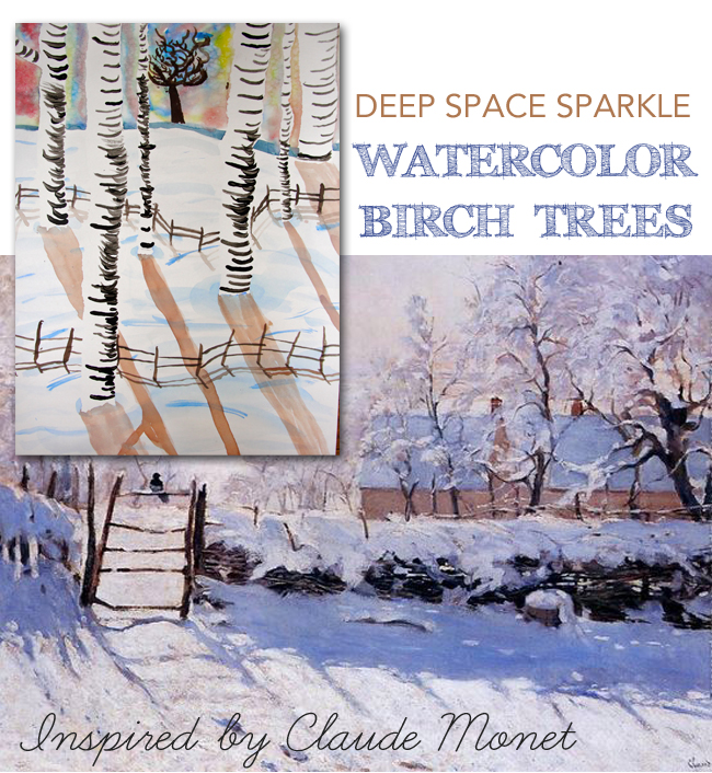 650x706 Birch Trees Watercolor Lesson Deep Space Sparkle - Winter Birch Trees Watercolor