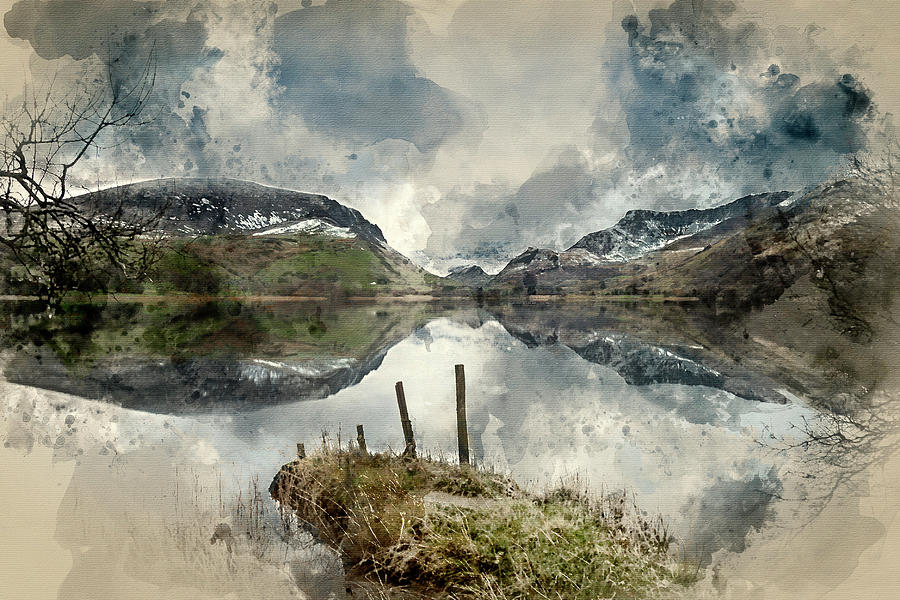 900x600 Digital Watercolor Painting Of Beautiful Winter Landscape Image - Winter Landscape Watercolor Paintings