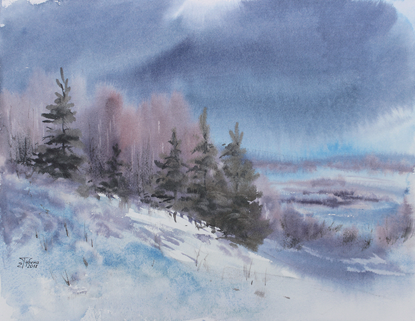 Winter Landscape Watercolor Paintings at PaintingValley.com | Explore ...