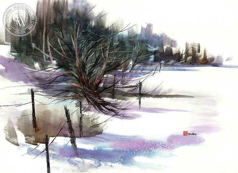 800x582 Winter Landscape, A California Watercolor Painting By Tom Fong - Winter Landscape Watercolor Paintings
