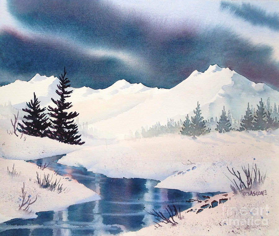 900x763 Winter Landscape Painting By Teresa Ascone - Winter Landscape Watercolor Paintings