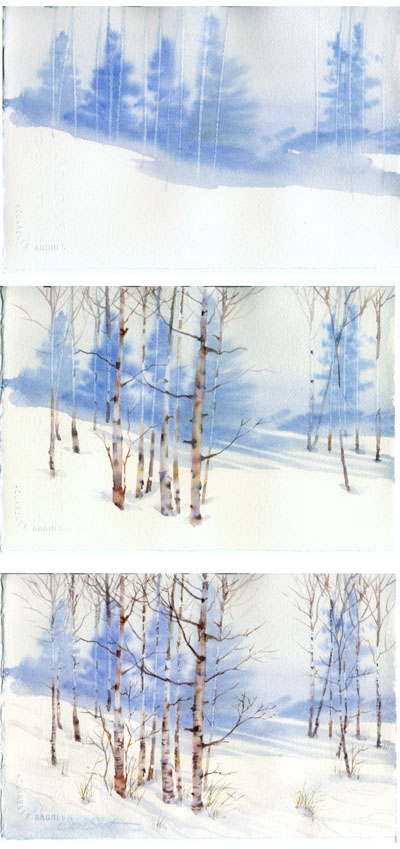 400x849 Winter Landscape Watercolor Cards By Susie Short - Winter Landscape Watercolor Paintings
