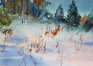300x214 Winter Landscape Watercolor Painting. Reproduction Of Sergei - Winter Landscape Watercolor Paintings