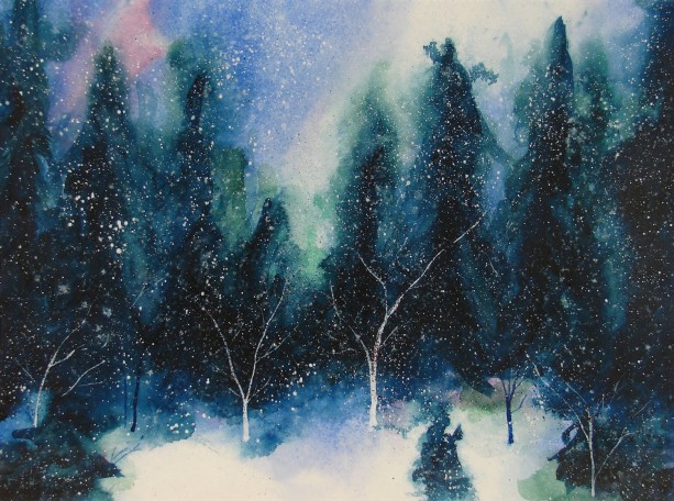 613x456 Free Shipping Winter Solstice Snow Christmas Art Aftcra - Winter Solstice Watercolor