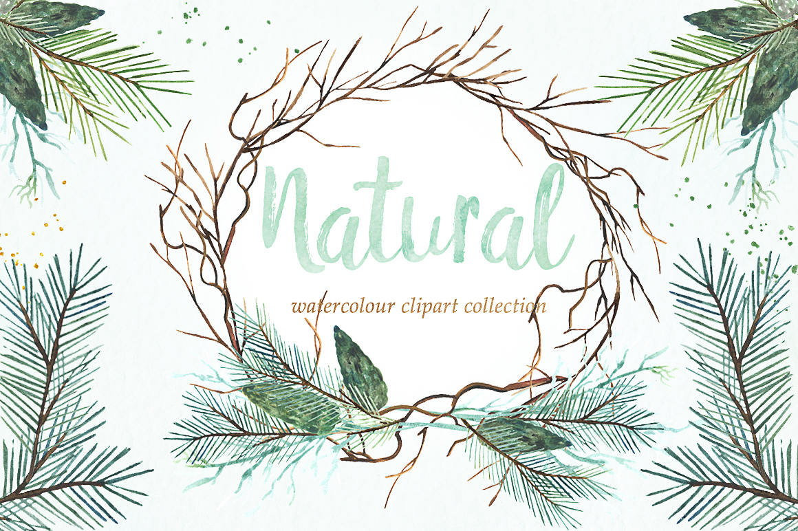 1160x772 Natural Winter. Watercolor Clipart. - Winter Watercolor