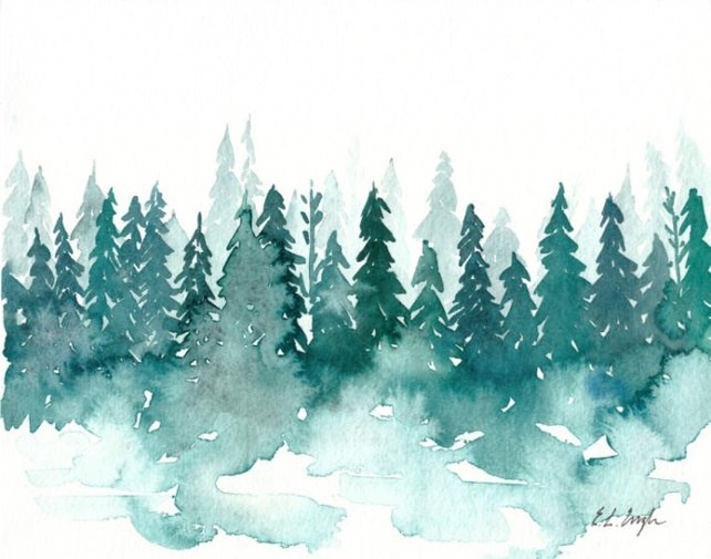 642x505 Watercolor Winter Forest Original Watercolor Painting Etsy - Winter Watercolor