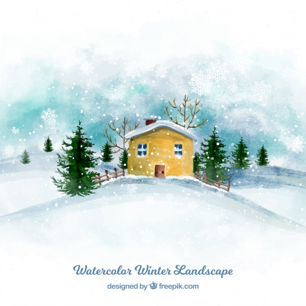626x626 Watercolor Winter House Background Vector Free Download - Winter Watercolor