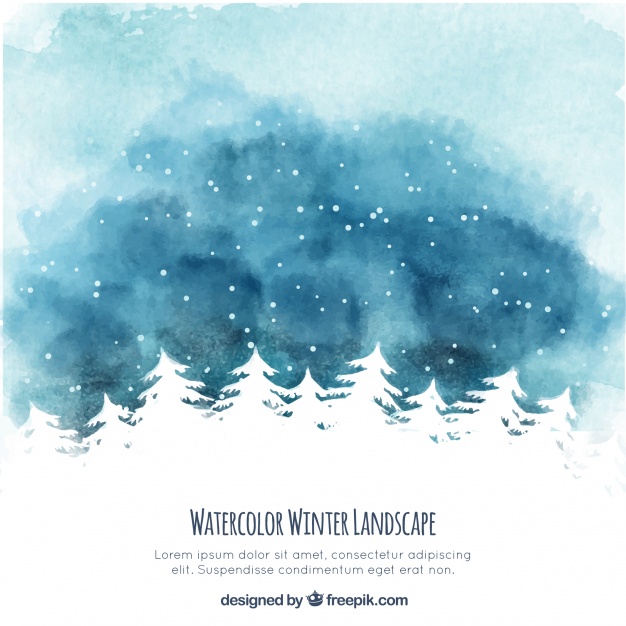 626x626 Watercolor Winter Landscape With Trees Vector Free Download - Winter Watercolor