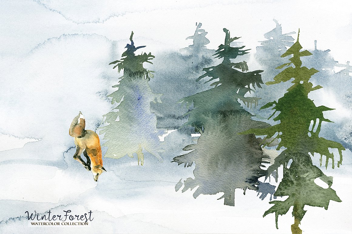 1160x772 Winter Forest Watercolor Clipart - Winter Watercolor