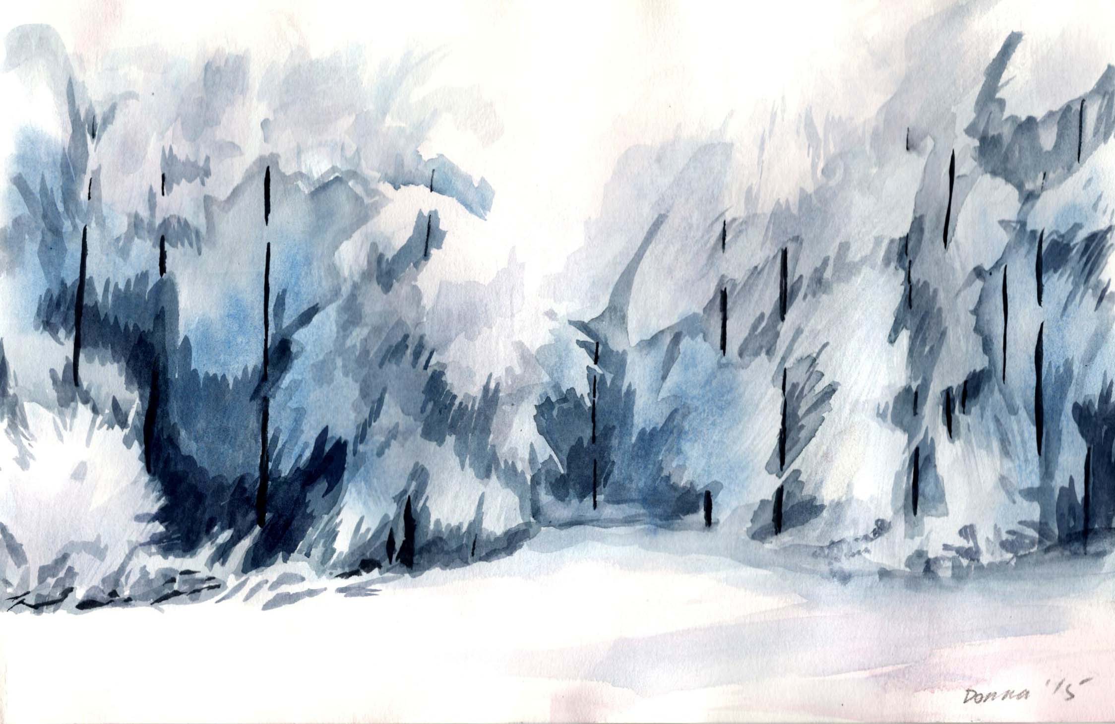 2248x1460 Donna Gallant Artwork Winter Forest Original Watercolor - Winter Watercolor