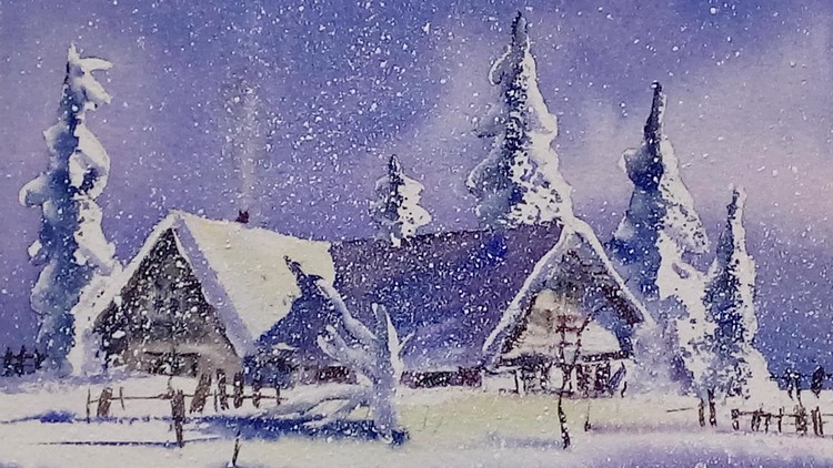 750x422 How To Paint Winter Landscape In Just One Hour! Udemy - Winter Watercolor