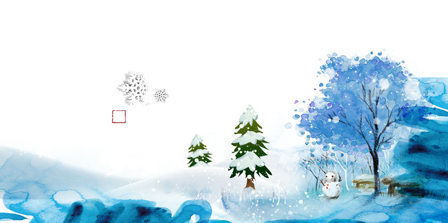 650x324 Blue Winter Snow Watercolor Poster Background Material, Blue, Snow - Winter Watercolor Background