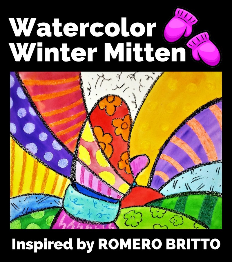 800x903 Watercolor Winter Mitten Inspired By Romero Britto Woo! Jr - Winter Watercolor For Kids