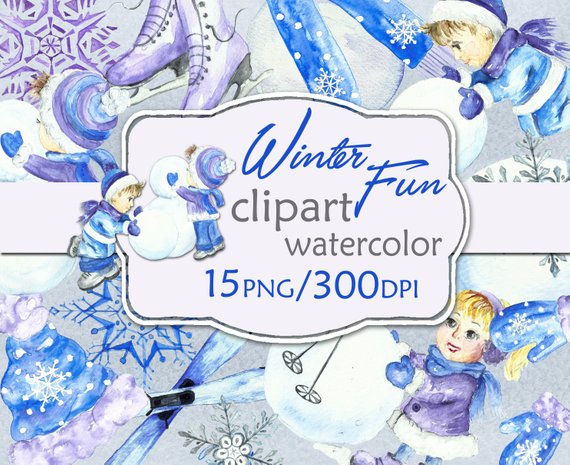 570x465 Winter Clipart Watercolor. Winter Clip Art Blue And Purple. Etsy - Winter Watercolor For Kids