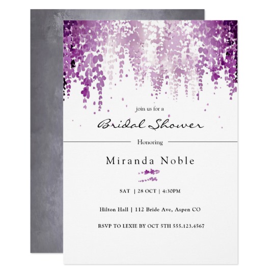 540x540 Silver Amp Purple Watercolor Wisteria Bridal Shower Invitation - Wisteria Watercolor