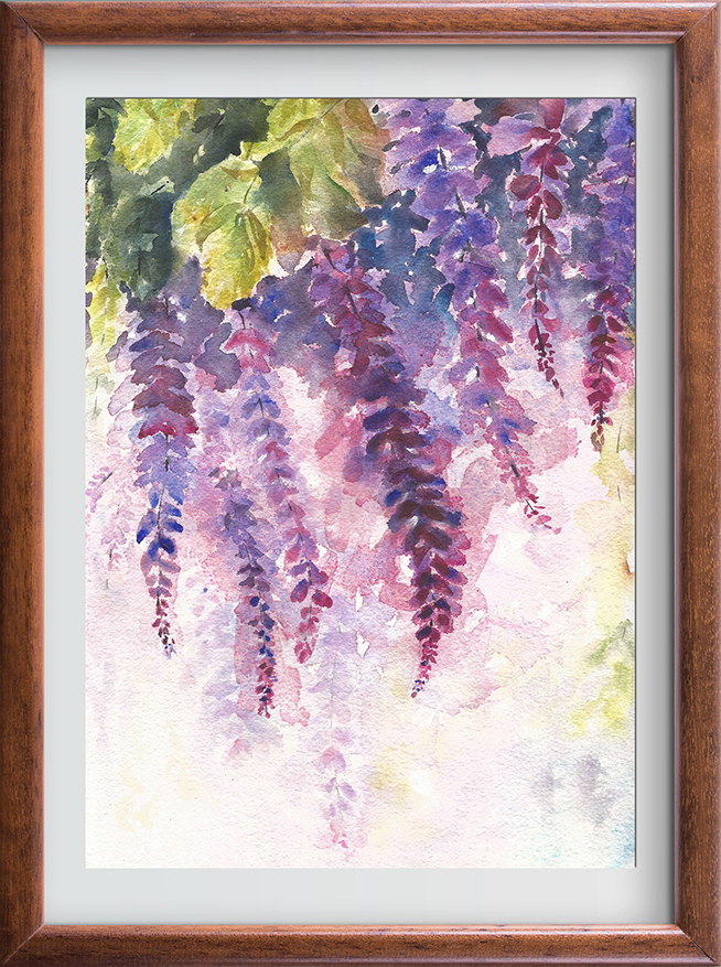 654x877 The Blooming Orchids Wisteria Watercolor Paintings - Wisteria Watercolor