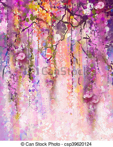 363x470 Watercolor Painting. Spring Purple Flowers Wisteria Background - Wisteria Watercolor