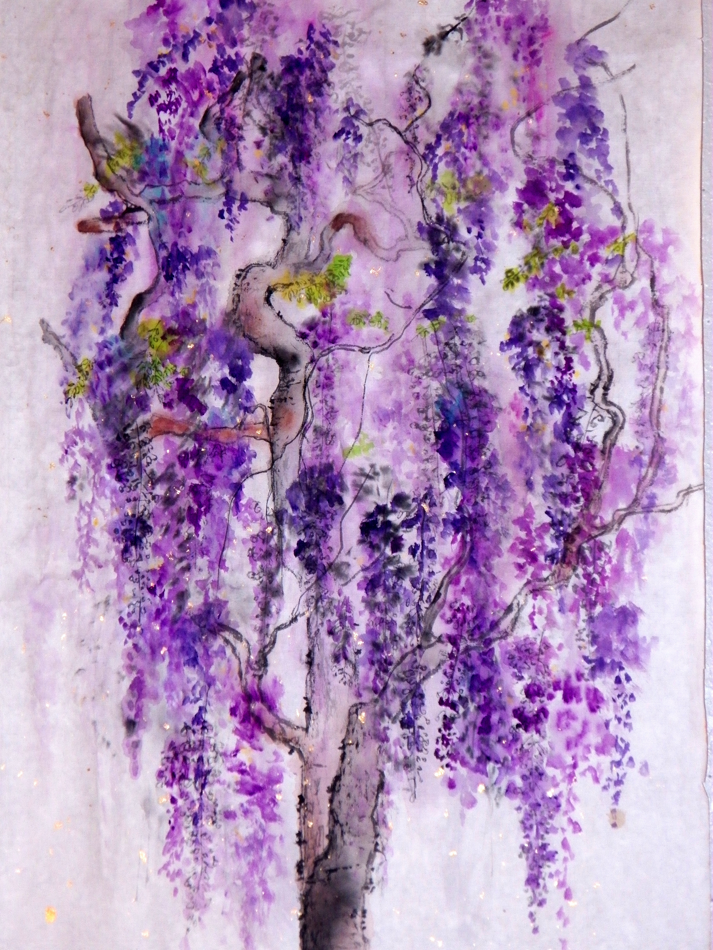 3000x4000 Debbi Chan Artwork Falling Wisteria Original Watercolor Trees Art - Wisteria Watercolor