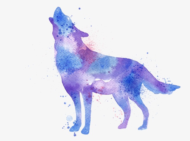 650x482 Watercolor Wolf, Watercolor Clipart, Wolf Clipart, Purple - Wolf Watercolor