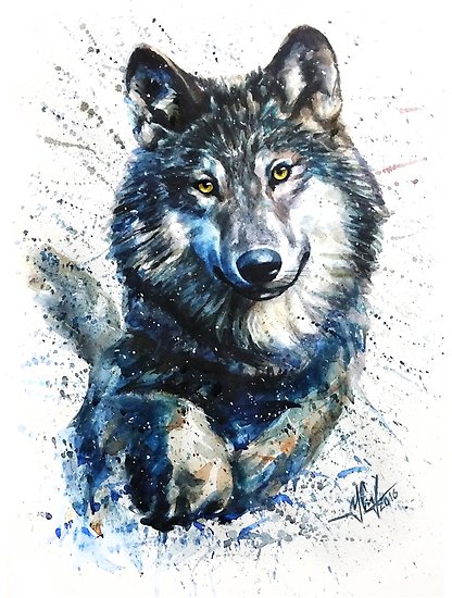 416x550 Wolf Watercolor Posters By Kostart Redbubble - Wolf Watercolor