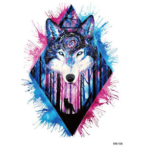 300x300 Blue Black Temporary Tattoo Diamond Body Art Waterproof Big Wolf - Wolf Watercolor