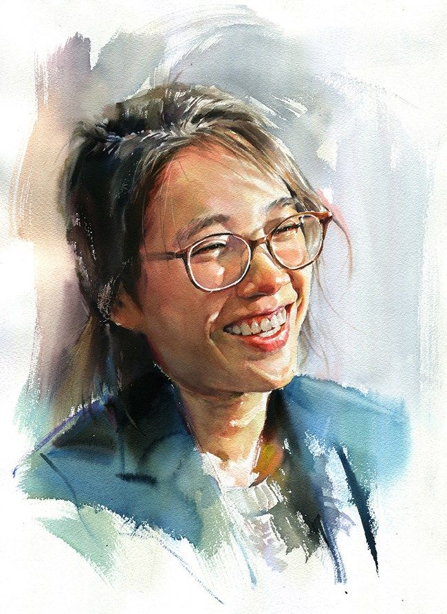 650x893 Misulbu, Watercolor {Contemporary Figurative Art Female Head - Woman Watercolor