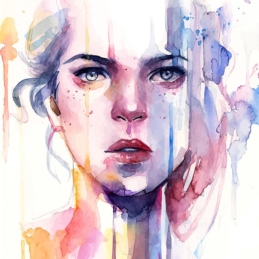864x864 Watercolor Woman Portrait Large Art Print On Metal Newartmix - Woman Watercolor