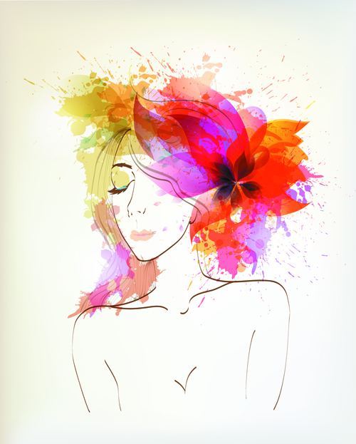 500x623 Watercolor Floral Woman Creative Design 01 Free Download - Woman Watercolor