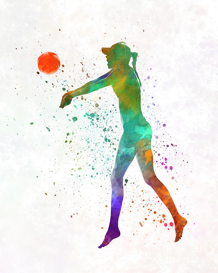 720x900 Woman Beach Volley Ball Player 02 In Watercolor Painting By Pablo - Woman Watercolor