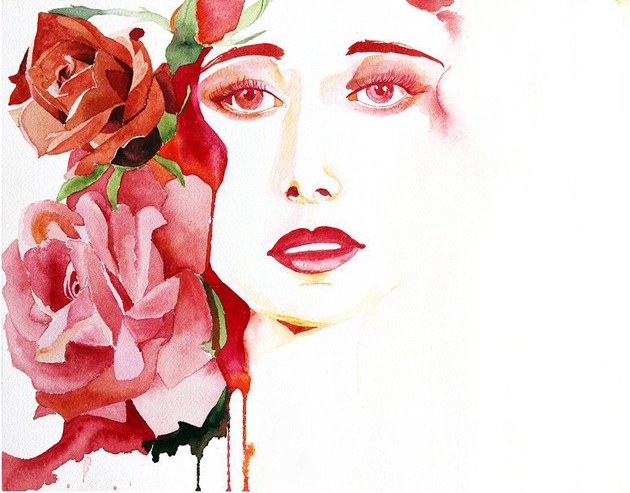 630x493 Rose Woman Watercolor Painting Christina - Woman Watercolor