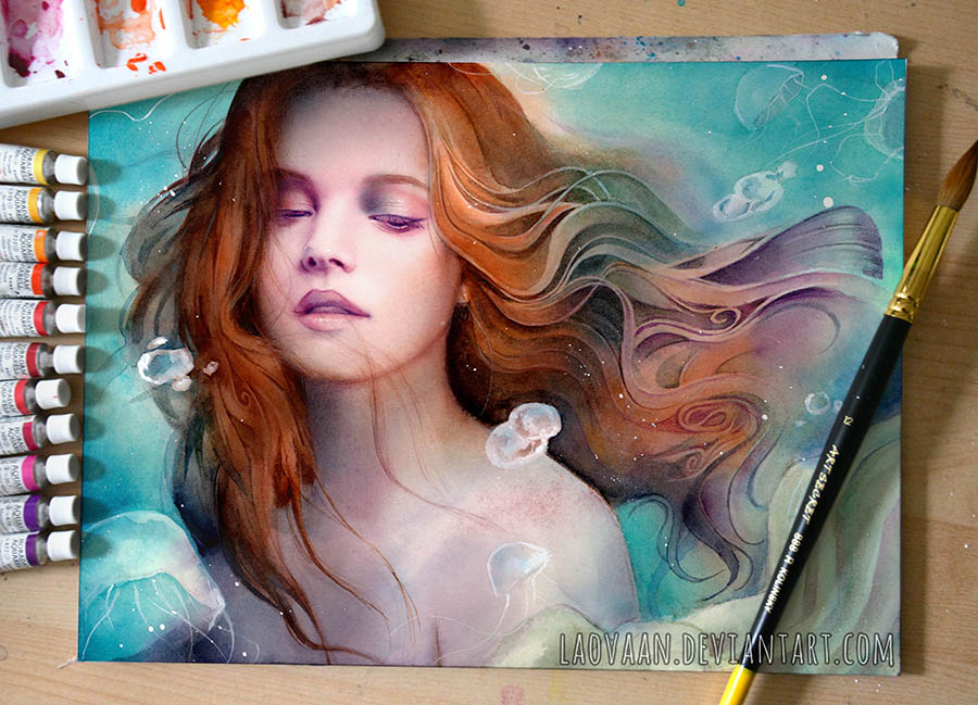 900x649 Beautiful And Vibrant Watercolor Paintings And Mixed Media By Laovaan - Woman Watercolor