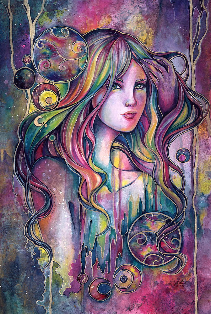 672x1000 Oracle Fantasy Space Galaxy Woman Watercolor Art By Sakuems On - Woman Watercolor Paintings