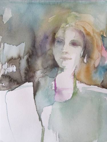 375x497 Woman In Green - Woman Watercolor Paintings