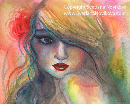 450x360 Young Woman Watercolor Painting Young Woman Watercolor - Woman Watercolor Paintings