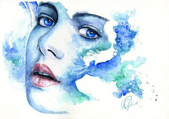 570x400 Blue Woman Watercolor Paintings Joanna - Woman Watercolor Paintings
