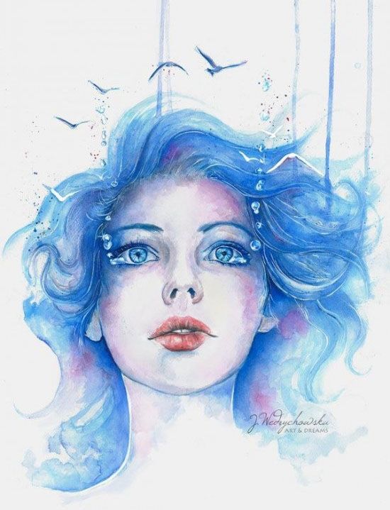 550x719 Water Woman Watercolor Paintings Joanna Art Passion - Woman Watercolor Paintings