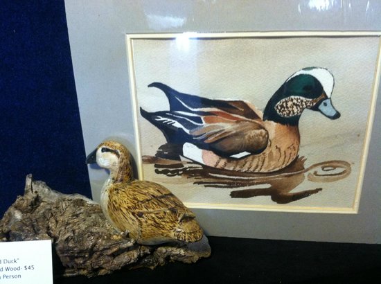 550x410 Cute Handcarved Wooden Duck Next To A Duck Watercolor Painting - Wood Duck Watercolor