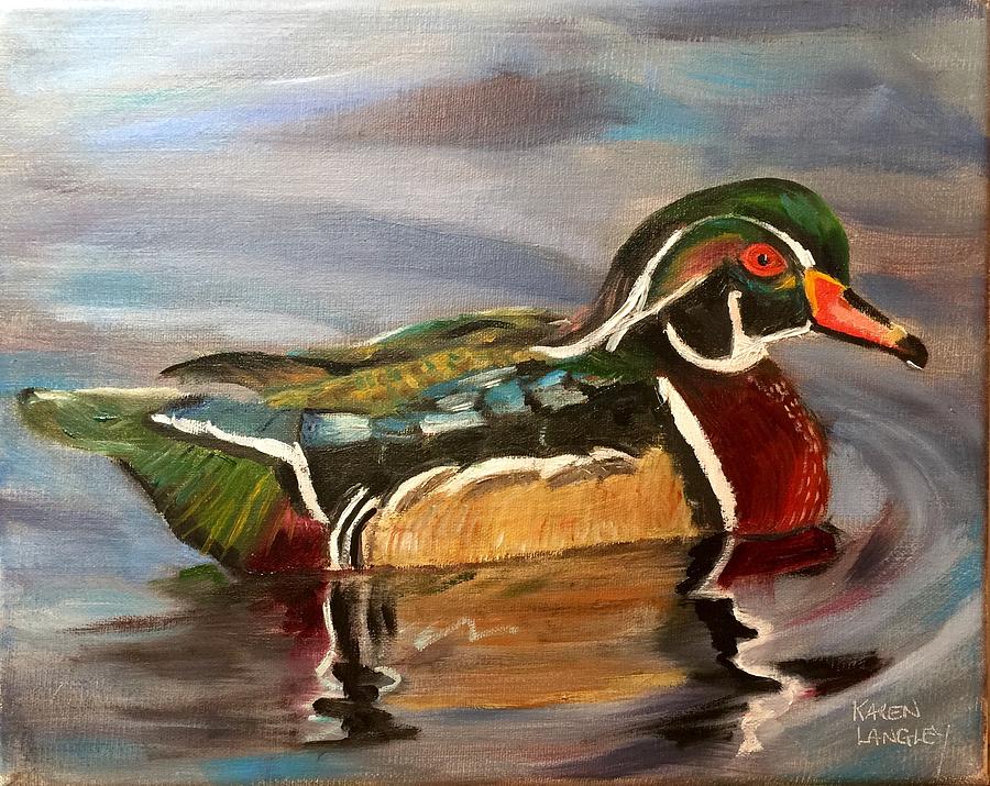 900x715 Male Wood Duck Painting By Karen Langley - Wood Duck Watercolor