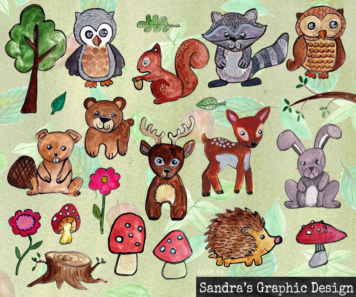 1200x1000 Woodland Animals Clipart, Hand Painted Watercolor Images Of - Woodland Animals Watercolor