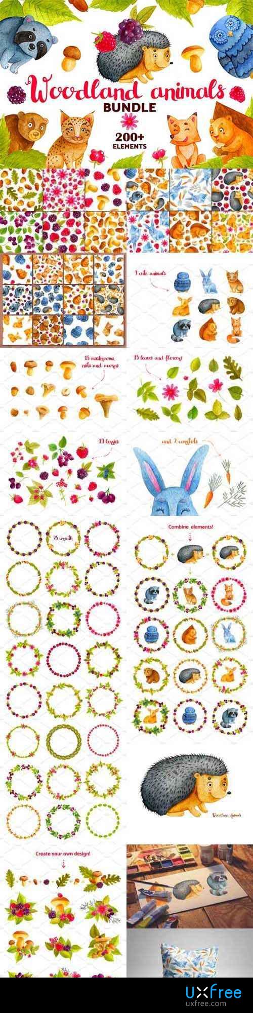 500x2001 Woodland Animals. Watercolor Bundle 2052332 - Woodland Animals Watercolor