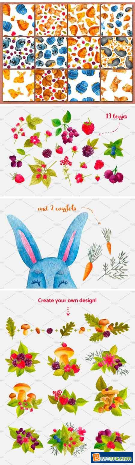 450x1547 Woodland Animals. Watercolor Bundle 2052332 Free Download Ae - Woodland Animals Watercolor