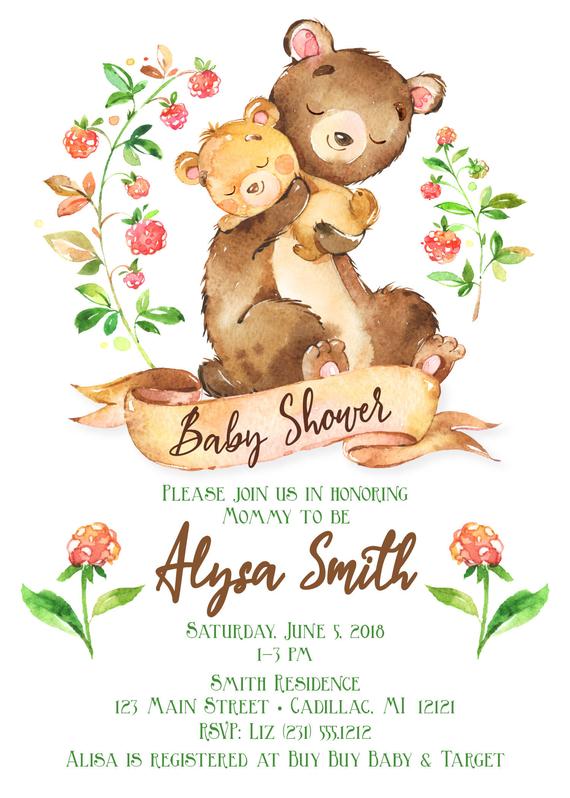 570x798 Woodland Bear Baby Shower Invitation - Woodland Animals Watercolor