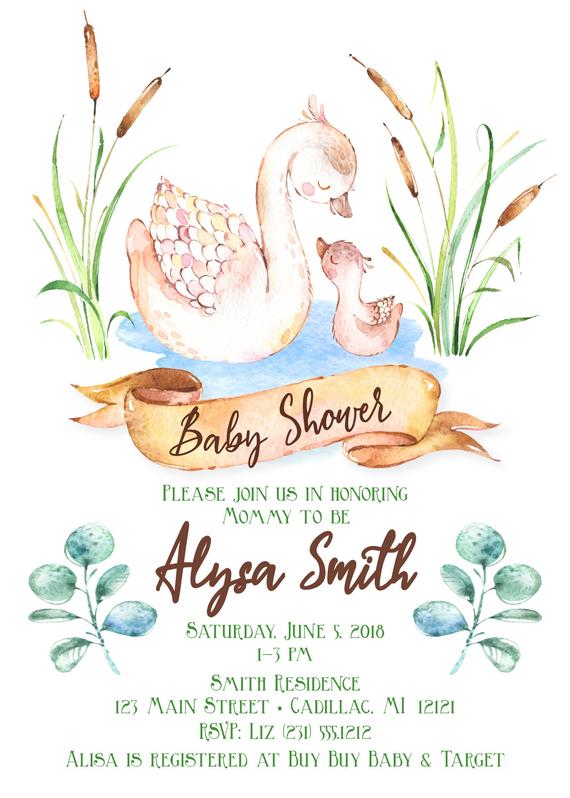 570x798 Woodland Swan Baby Shower Invitation - Woodland Animals Watercolor