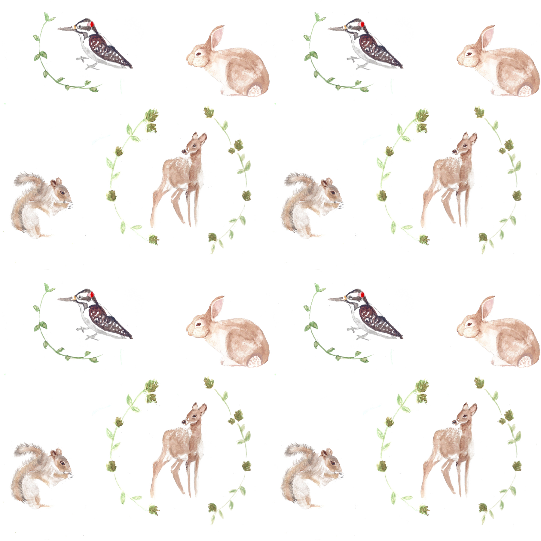 1800x1800 Animal Danielle Elizabeth Malin Design Illustration - Woodland Animals Watercolor